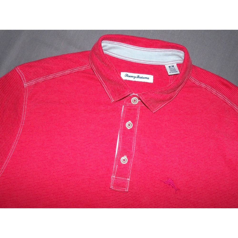 Tommy Bahama Short Sleeved Red Knit Marlin Logo Polo Golf Shirt Men's Medium